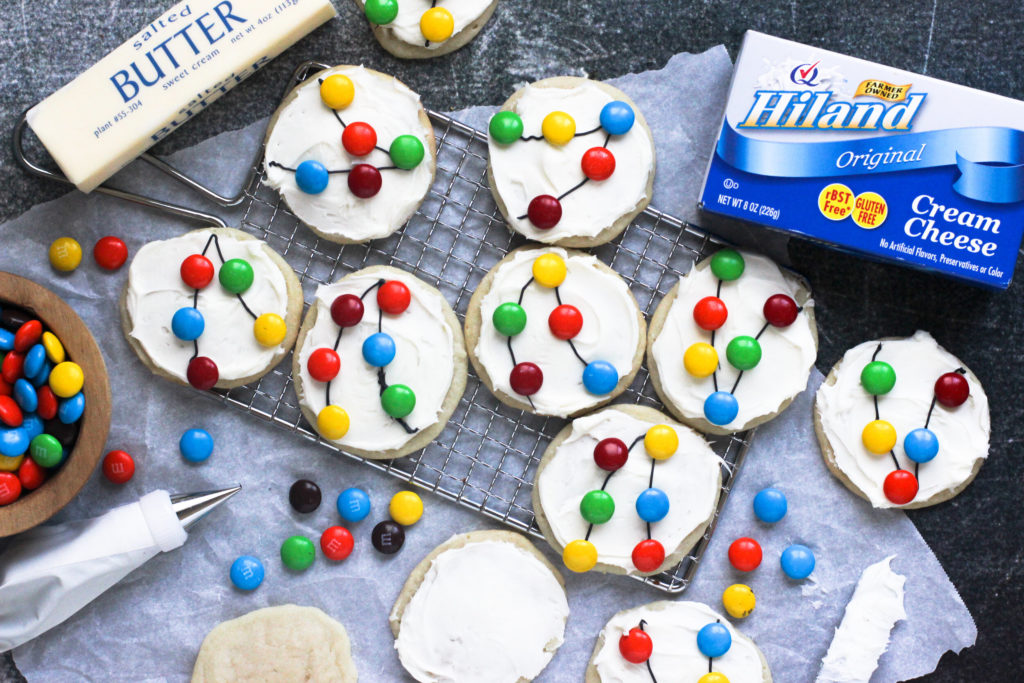 Christmas light sugar cookies with Hiland Dairy butter and cream cheese