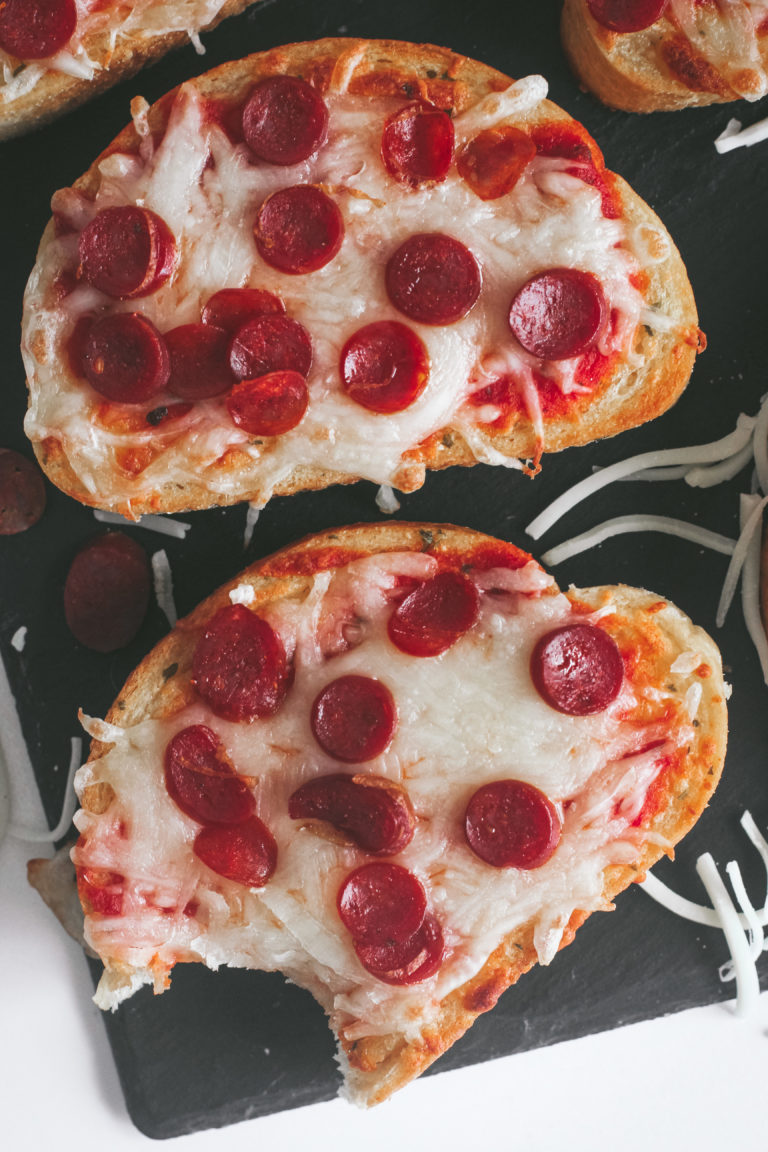 overhead view of pizza toast