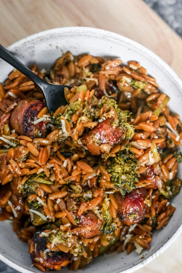 Chicken Sausage, Broccoli, Orzo Skillet