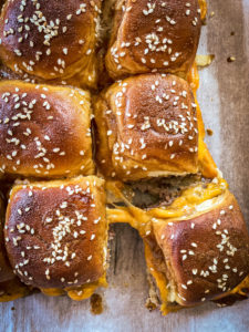 Overhead view of cheeseburger sliders