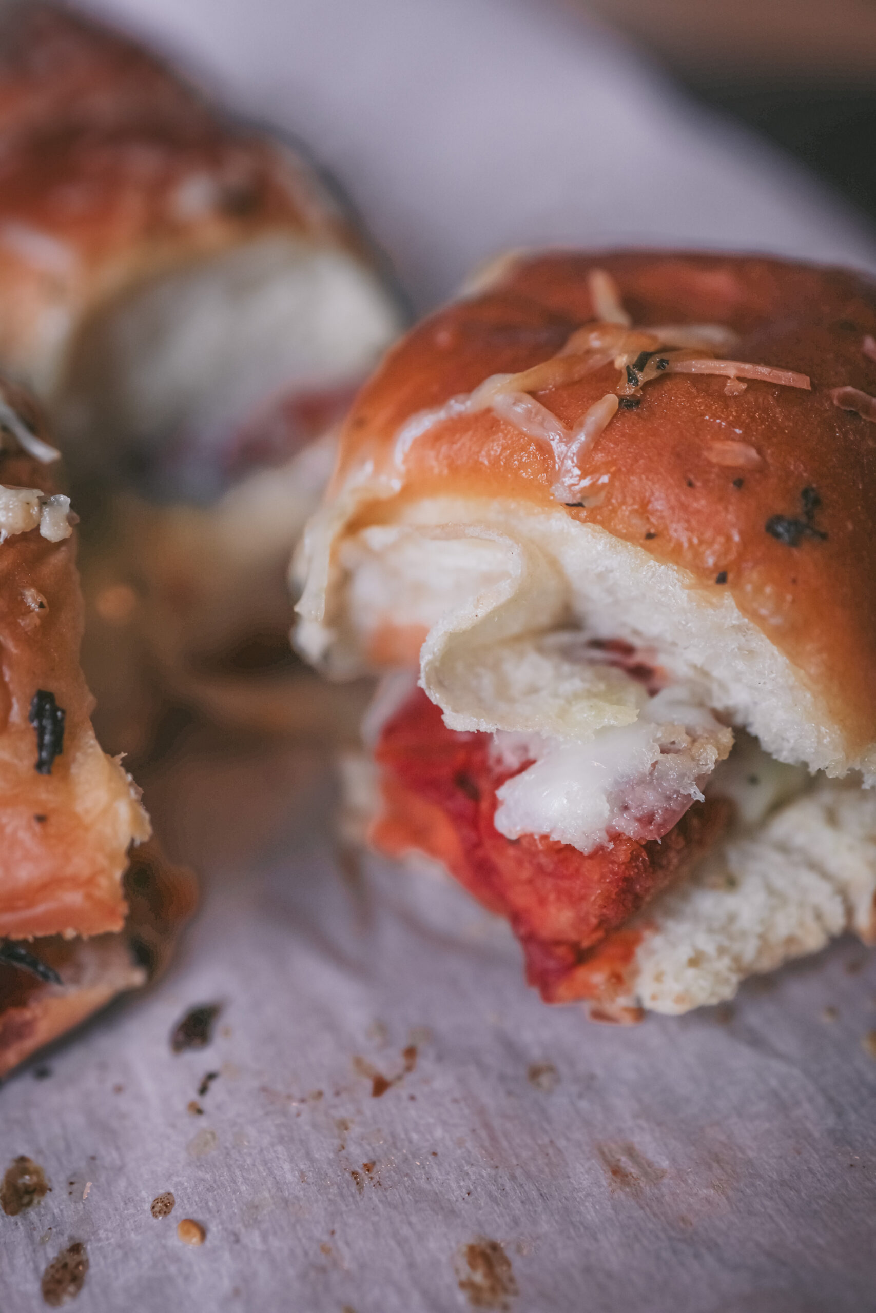 Chicken Parmesan Sliders made with chicken nuggets