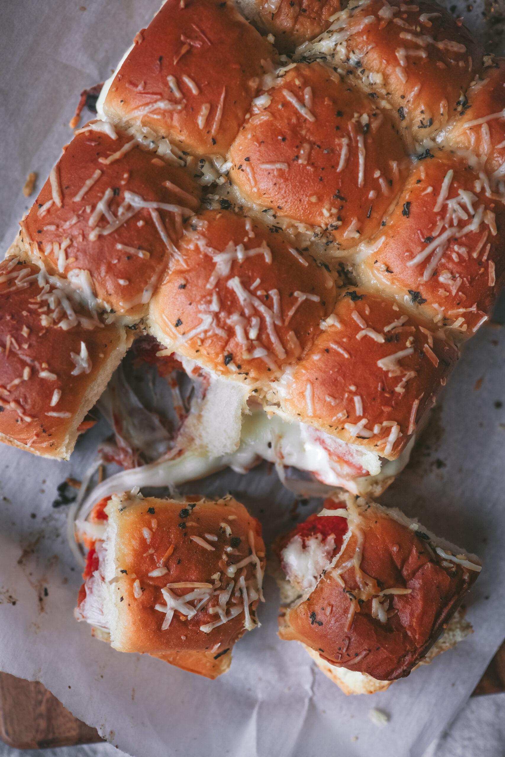 Chicken Parmesan Sliders made with chicken nuggets