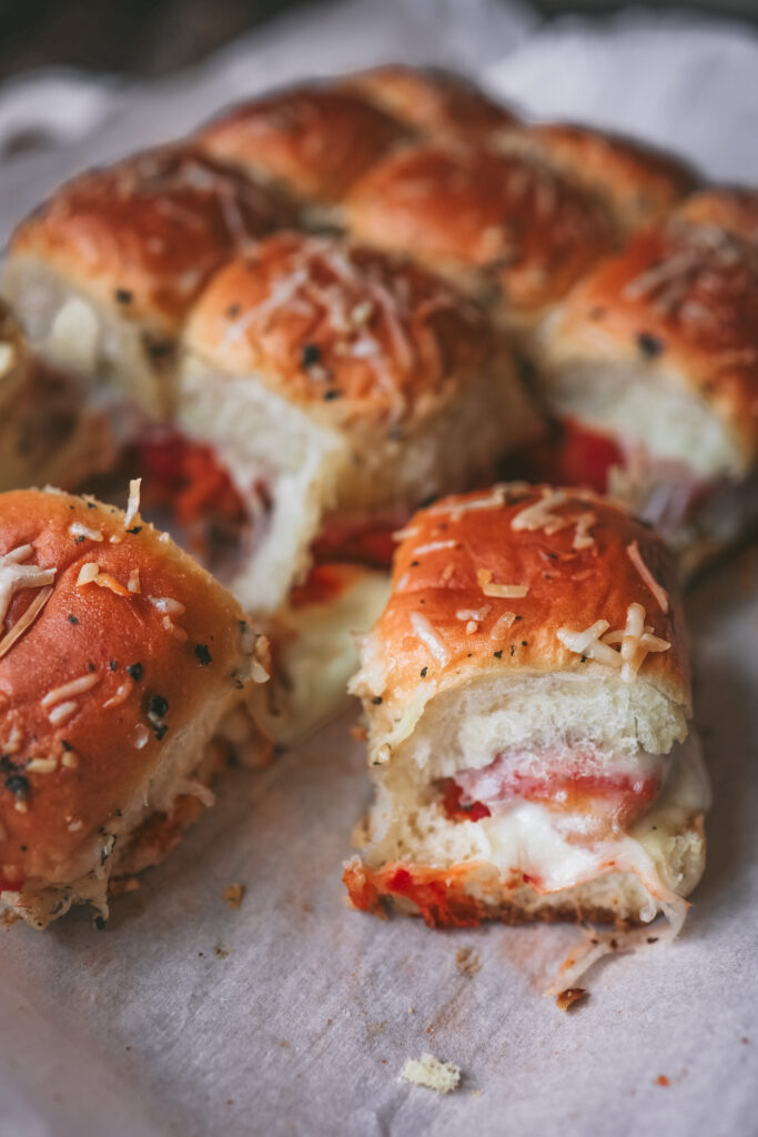 Chicken Parmesan Sliders made with chicken nuggets