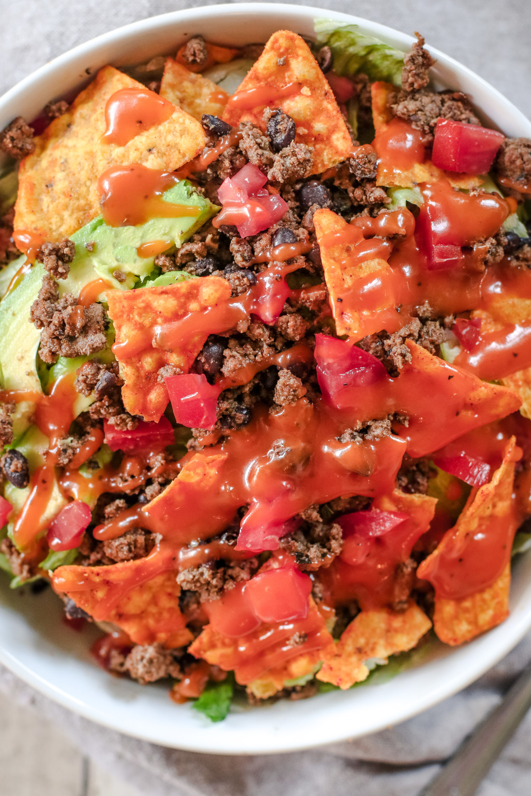 overhead view of a taco salad