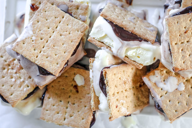 straight on view f graham cracker ice cream sandwiches