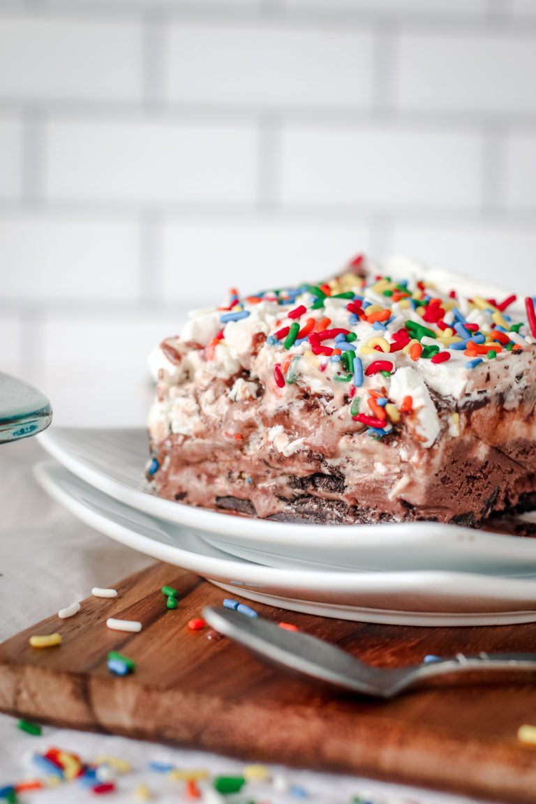 straight view of an ice cream cake