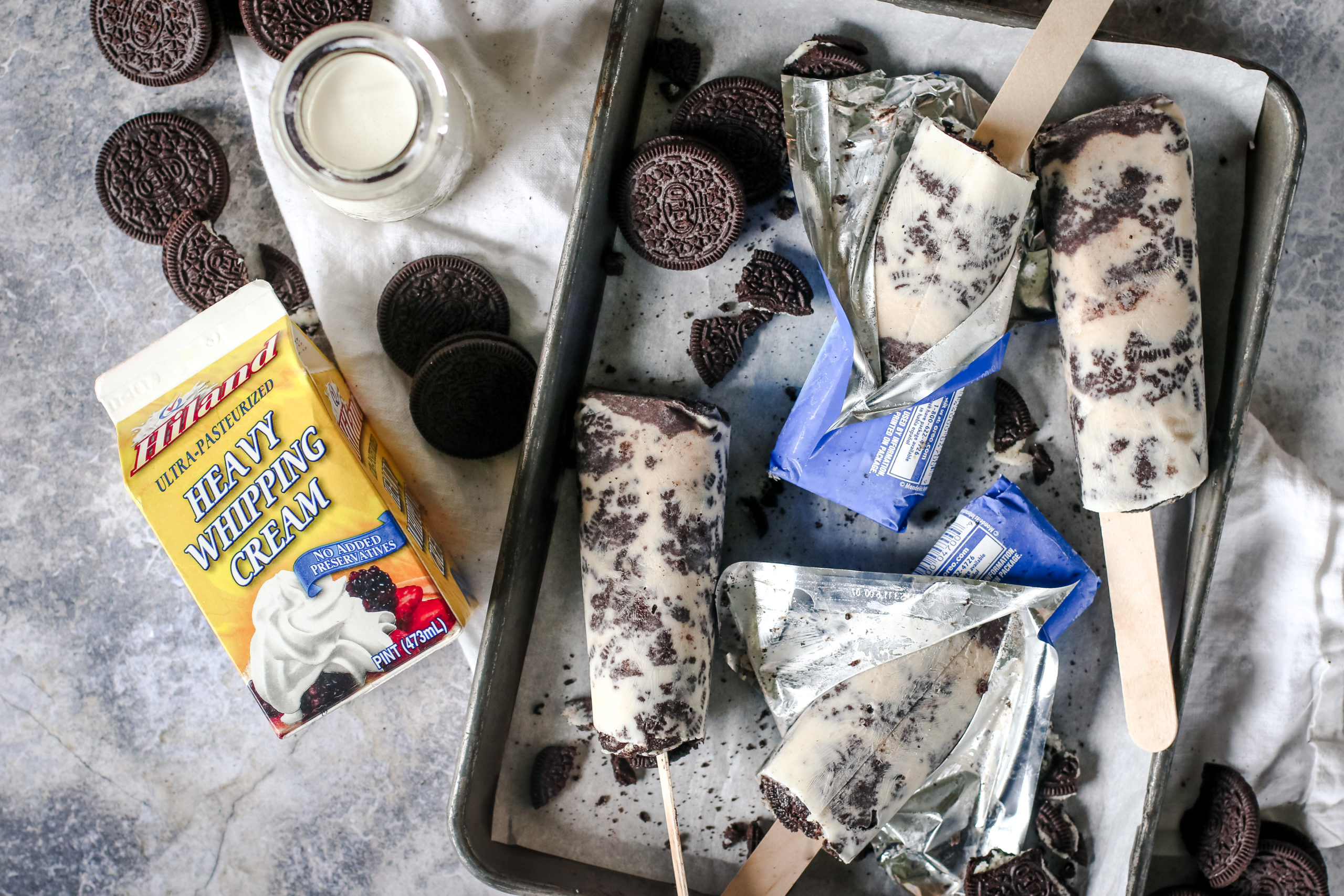 overhead view of Oreo popsicles