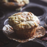 straight on shot of a banana cream cheese muffin