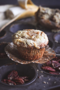 straight on shot of a banana cream cheese muffin