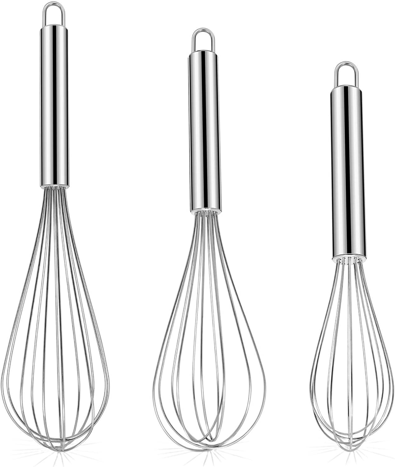 photo of 3 different size whisks