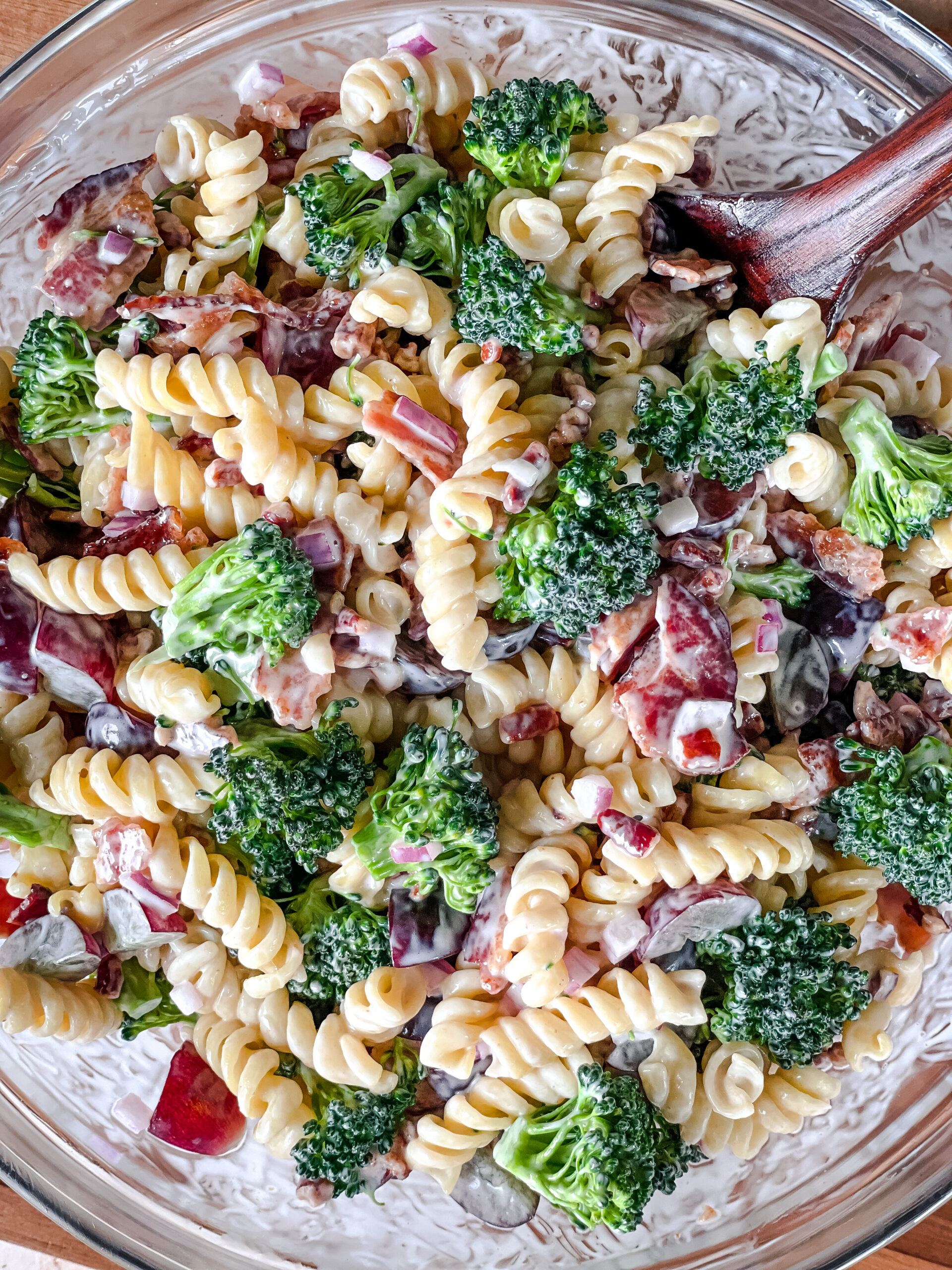 overhead view of easy broccoli salad recipe