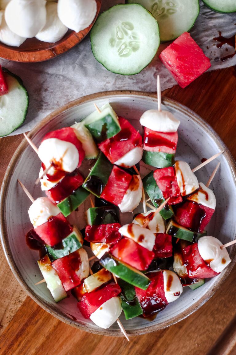 watermelon cucumber mozzarella bites recipe