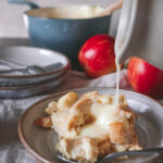 Eggnog Apple Bread Pudding with Creamy Eggnog Sauce