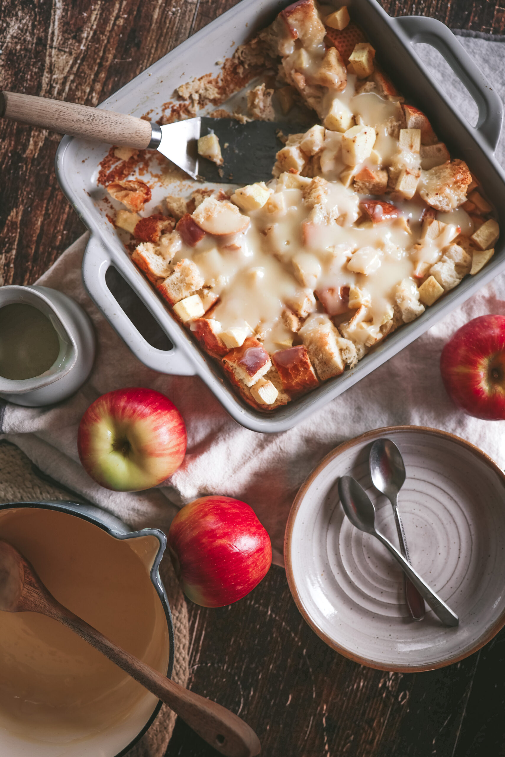 Eggnog Apple Bread Pudding with Creamy Eggnog Sauce - Lolo Home Kitchen