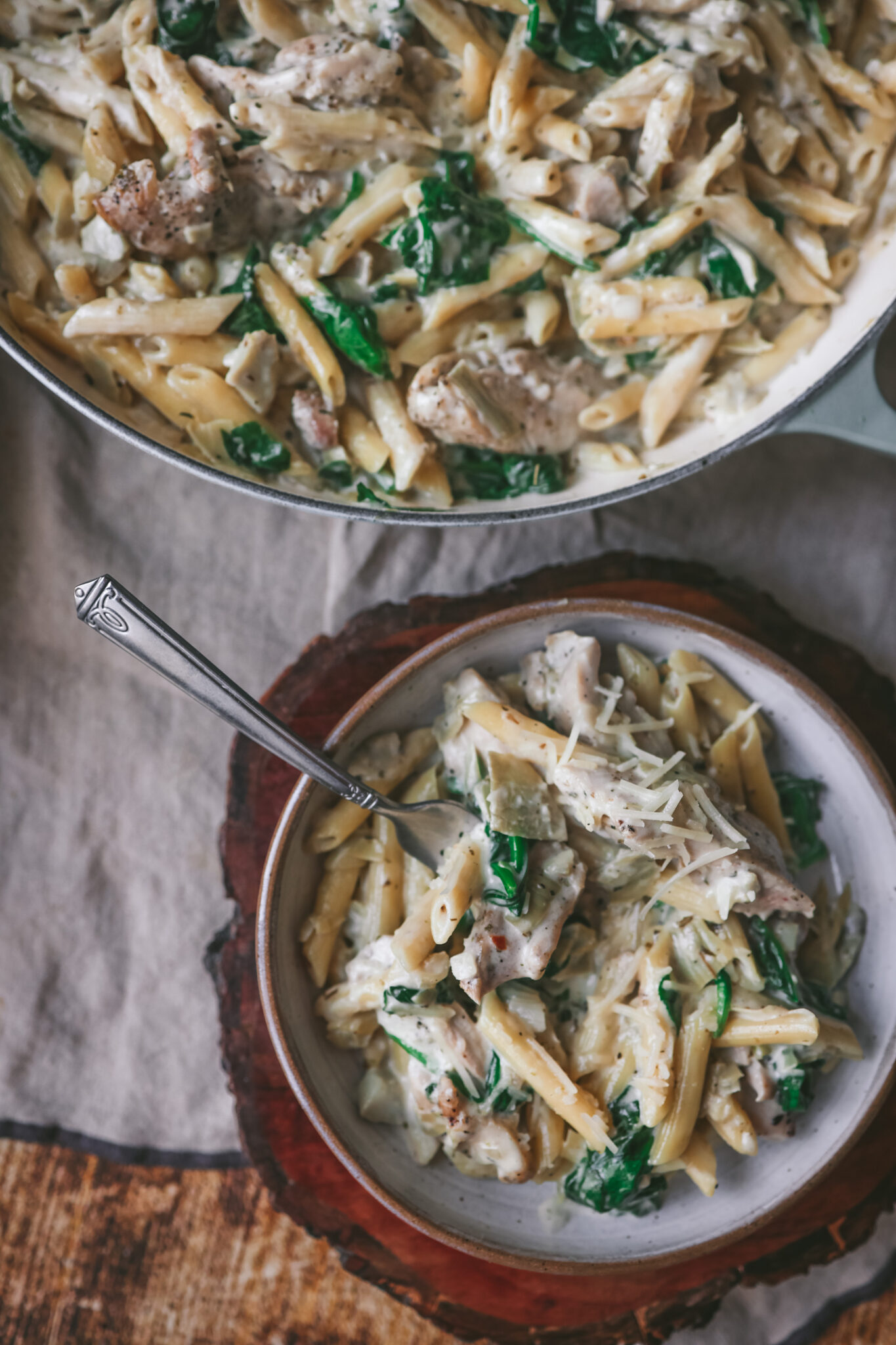 Creamy Spinach Artichoke Chicken Pasta - Lolo Home Kitchen