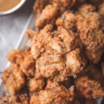 air fryer popcorn chicken with a crispy skin and moist chicken pieces