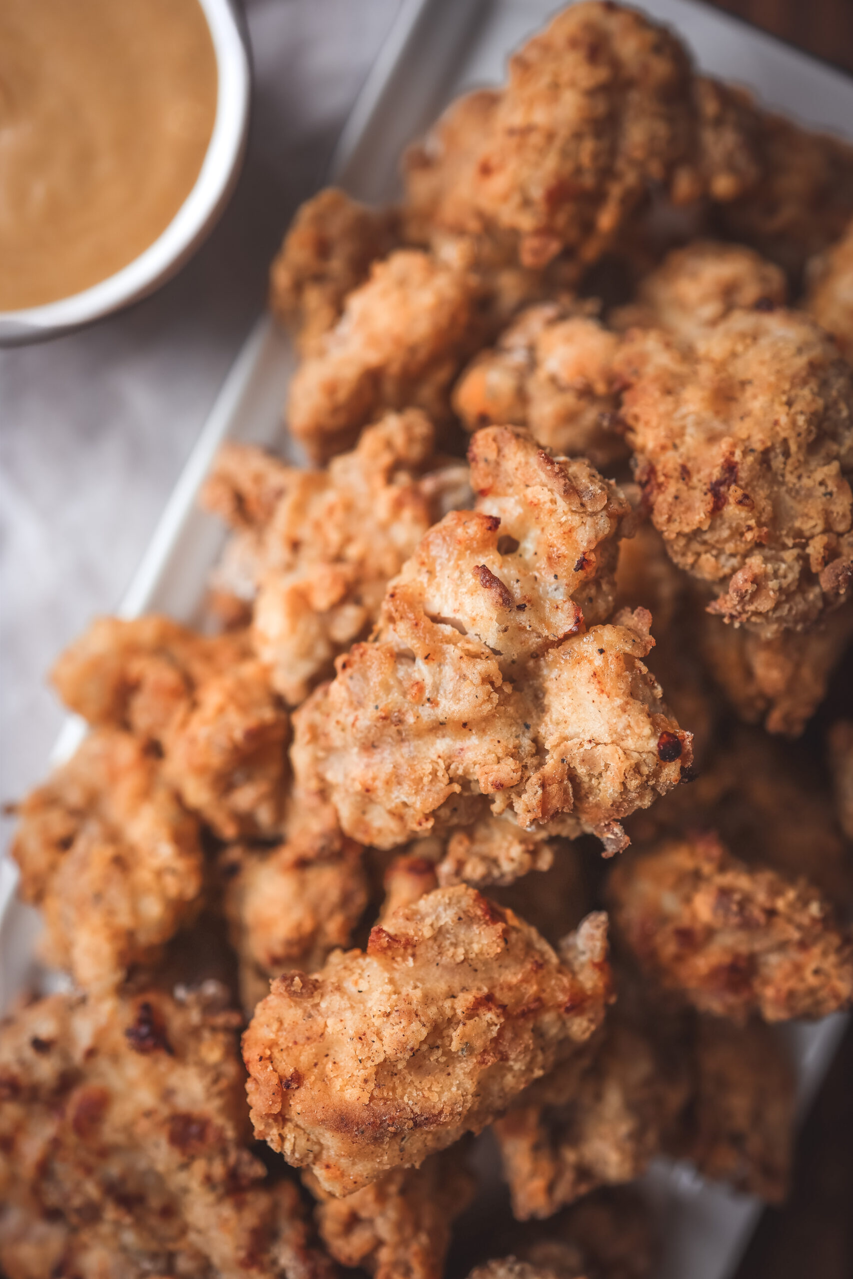 air fryer popcorn chicken with a crispy skin and moist chicken pieces