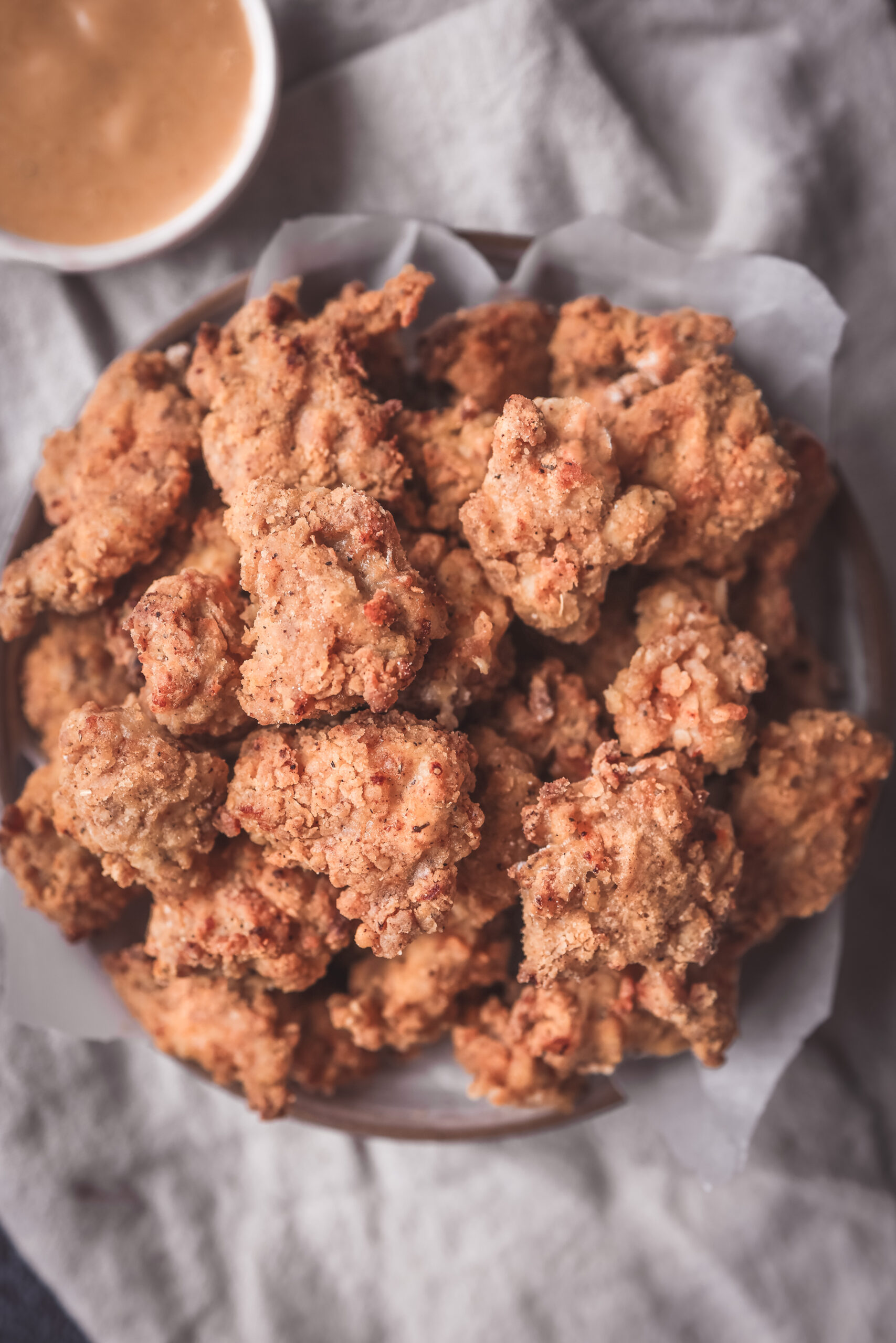 air fryer popcorn chicken with a crispy skin and moist chicken pieces