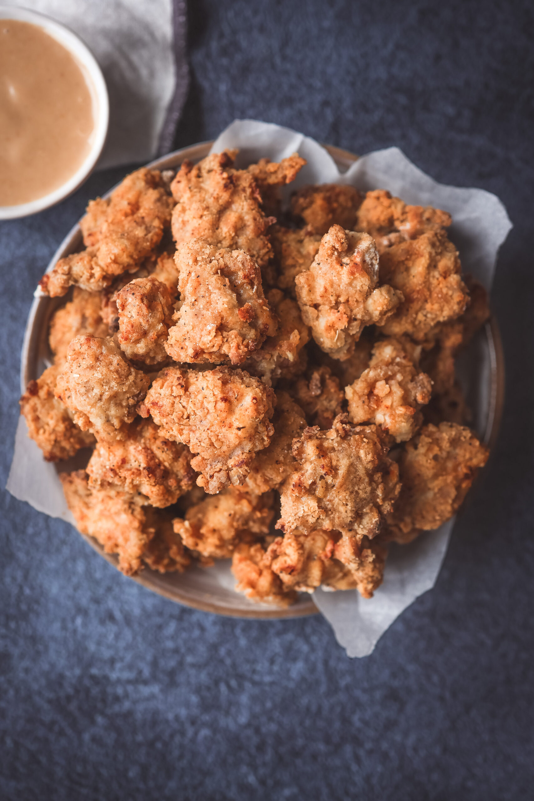 air fryer popcorn chicken with a crispy skin and moist chicken pieces