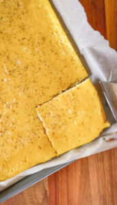 Meal prep sheet pan eggs cut into squares for quick breakfast