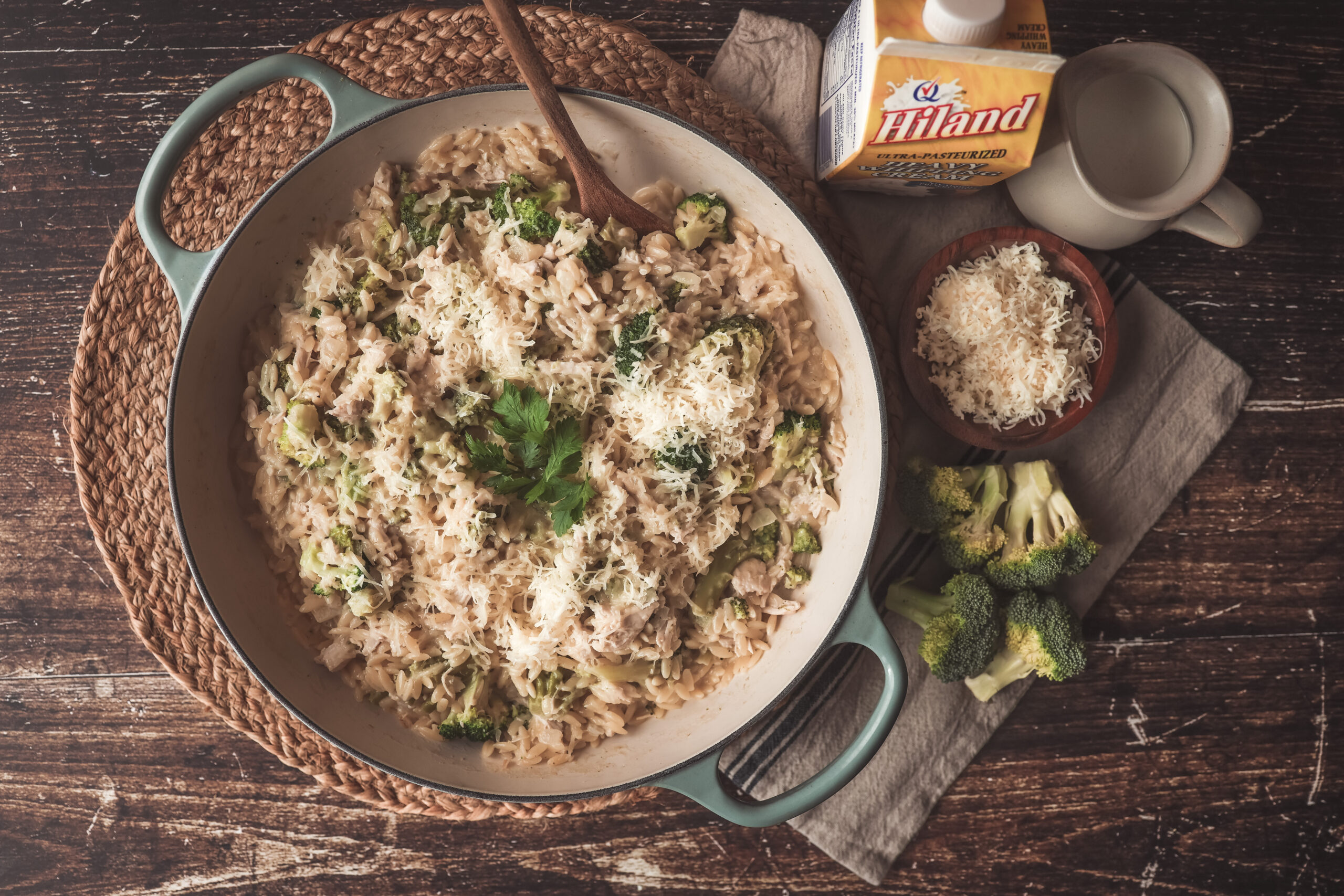 One Pan Creamy Chicken and Broccoli with Orzo