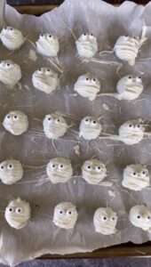 Mummy Oreo Truffle Balls made with Oreos, cream cheese, and white chocolate.