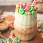 Iced Lucky Charms latte made with cereal milk and espresso