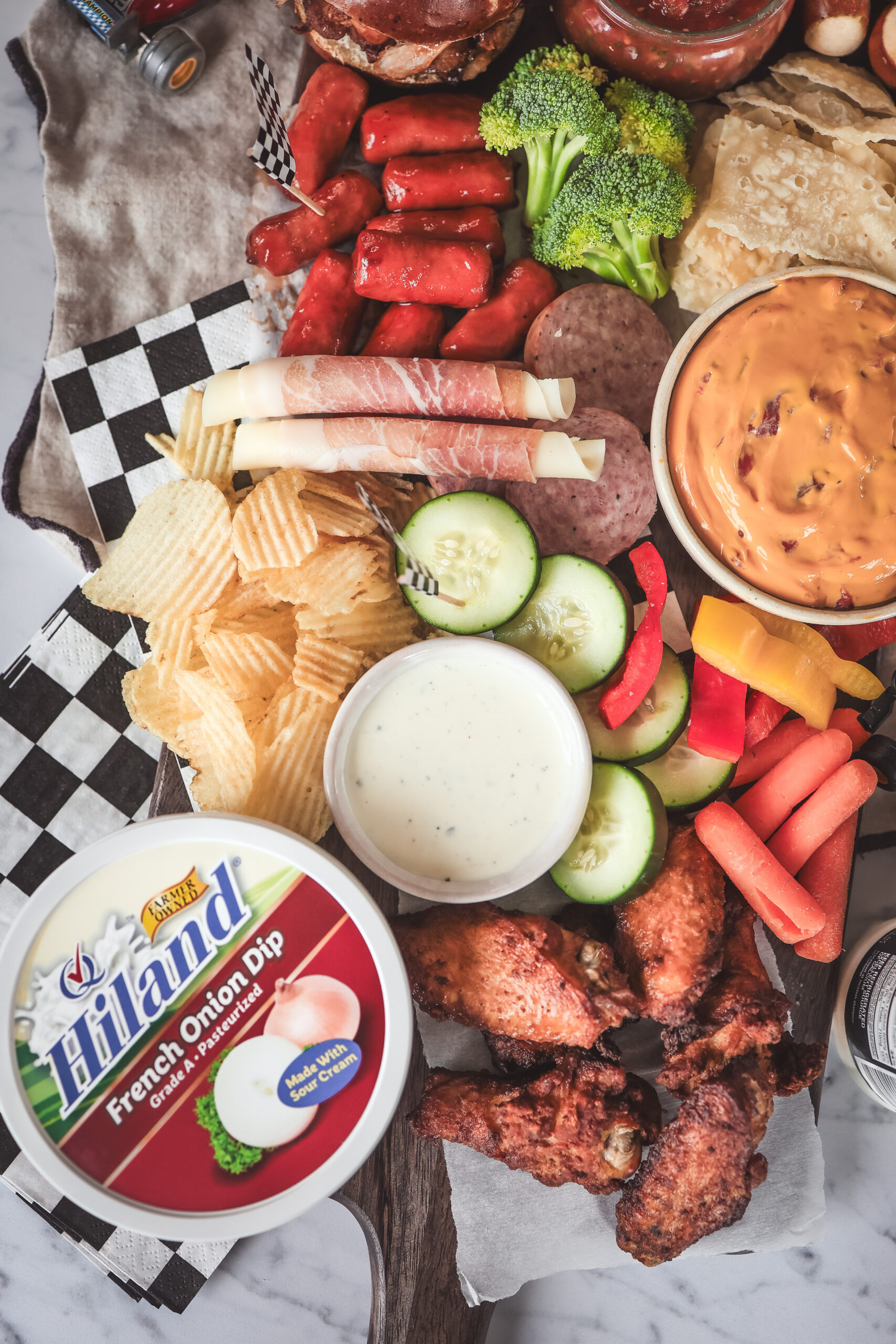 Overhead shot of an indy 500 food board