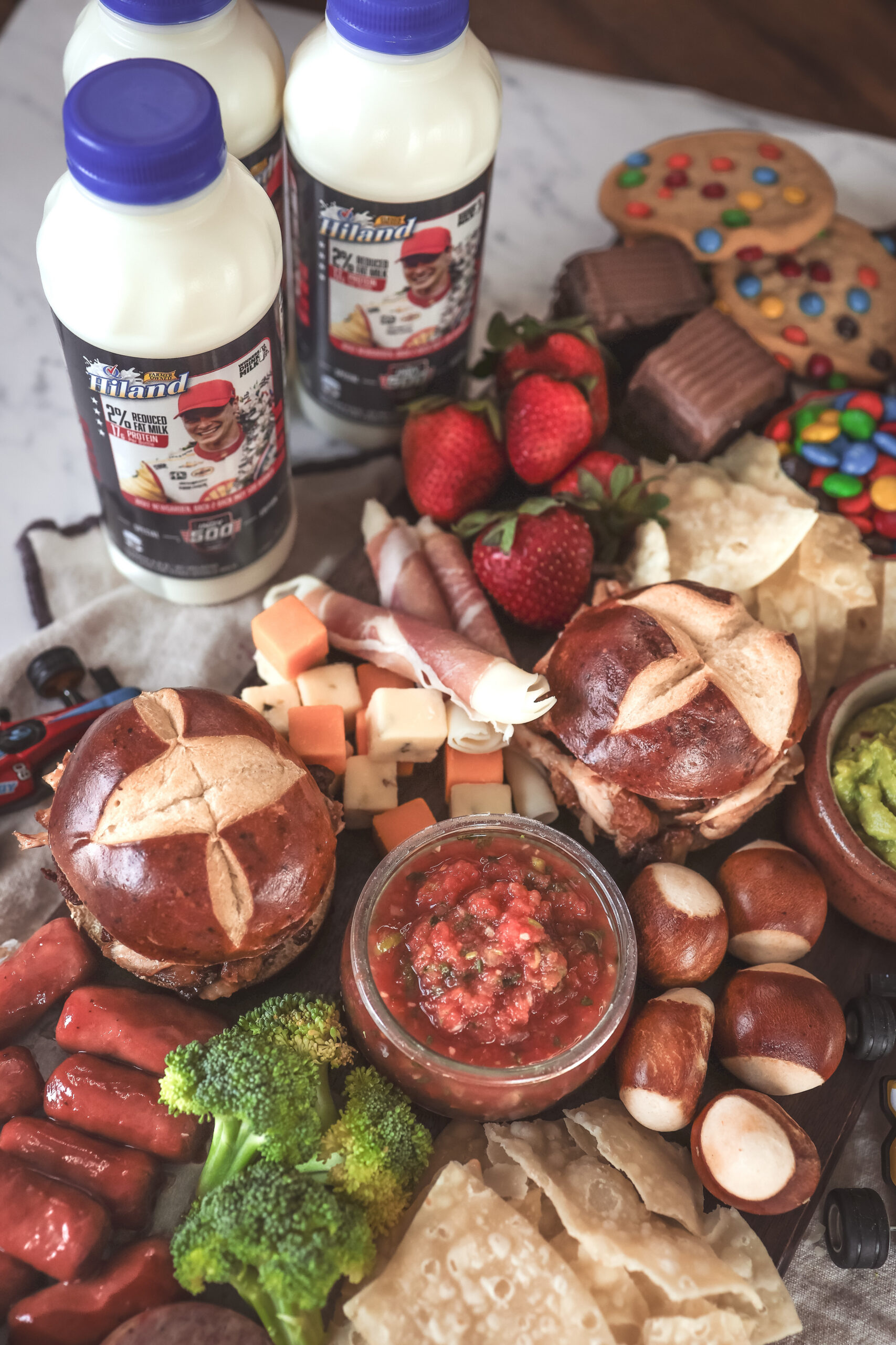 Overhead shot of an indy 500 food board