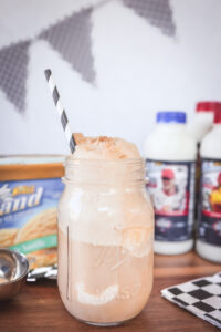 Straight on shot of a root beer float