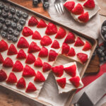 American Flag Fruit Pizza on rectangle tray