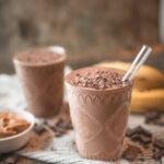 Chocolate peanut butter smoothie made with Hiland Chocolate Peanut Butter Milk, banana, peanut butter, and cocoa powder.